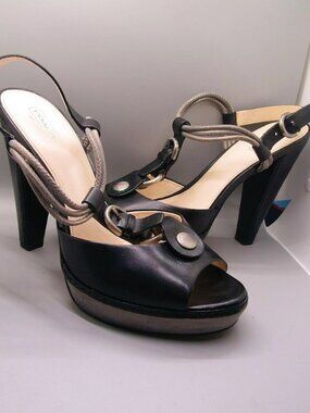 Coach sz 10 B high heel stiletto strappy closed toes shoes black